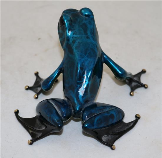 Tim Cotterill. A blue and green lacquered bronze model of a frog, 4.5in., complete with certificate of authenticity